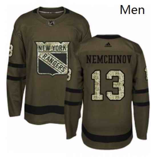 Mens Adidas New York Rangers 13 Sergei Nemchinov Authentic Green Salute to Service NHL Jersey